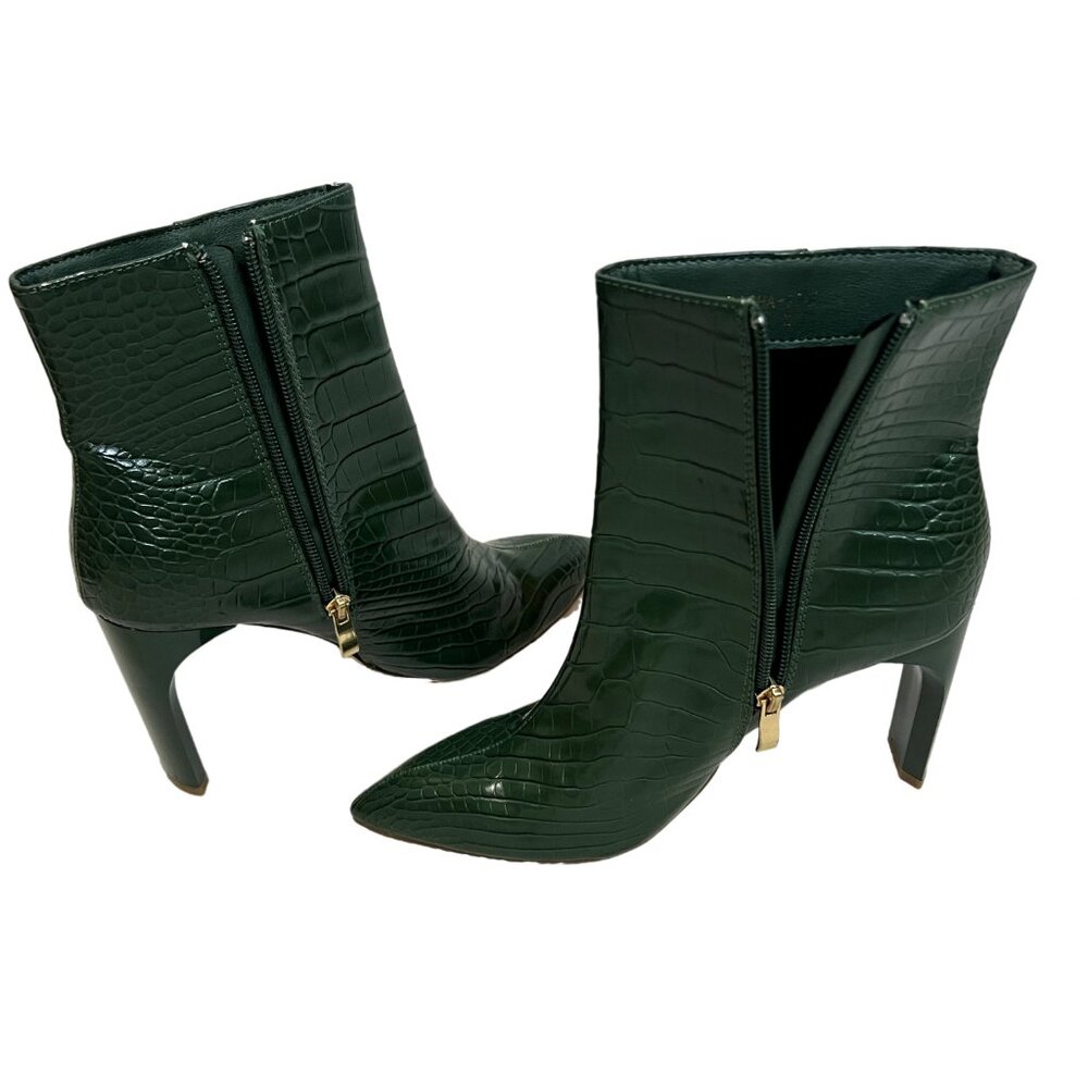 Fashion Nova Green Zipper Crocodile-Embossed Pointed-Toe Ankle Heel Boots NWOT 6
